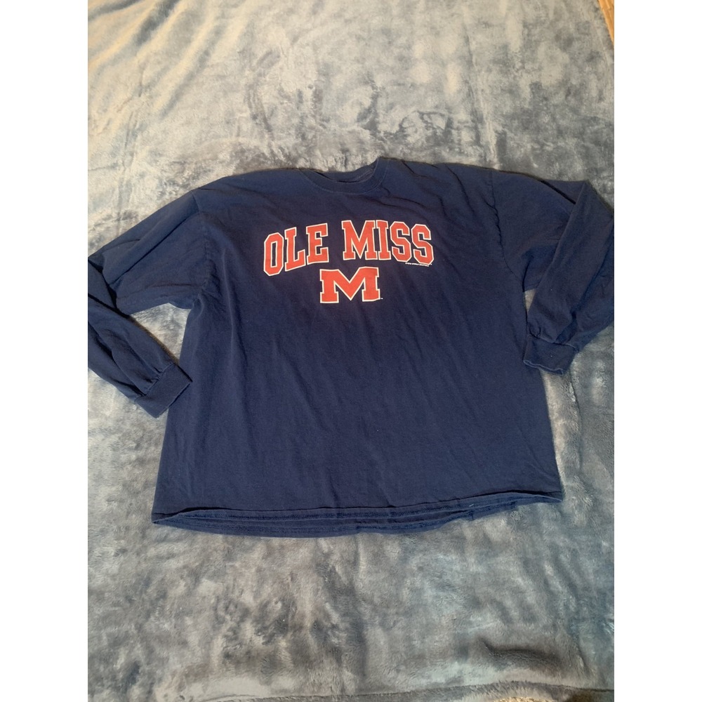 Ole Miss University Of Mississippi Long Sleeve Navy Shirt Mens Size Large NCAA